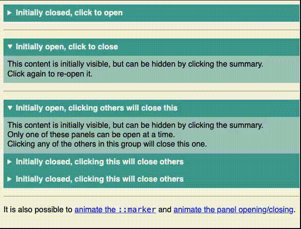 Examples of HTML  element expanding and contracting