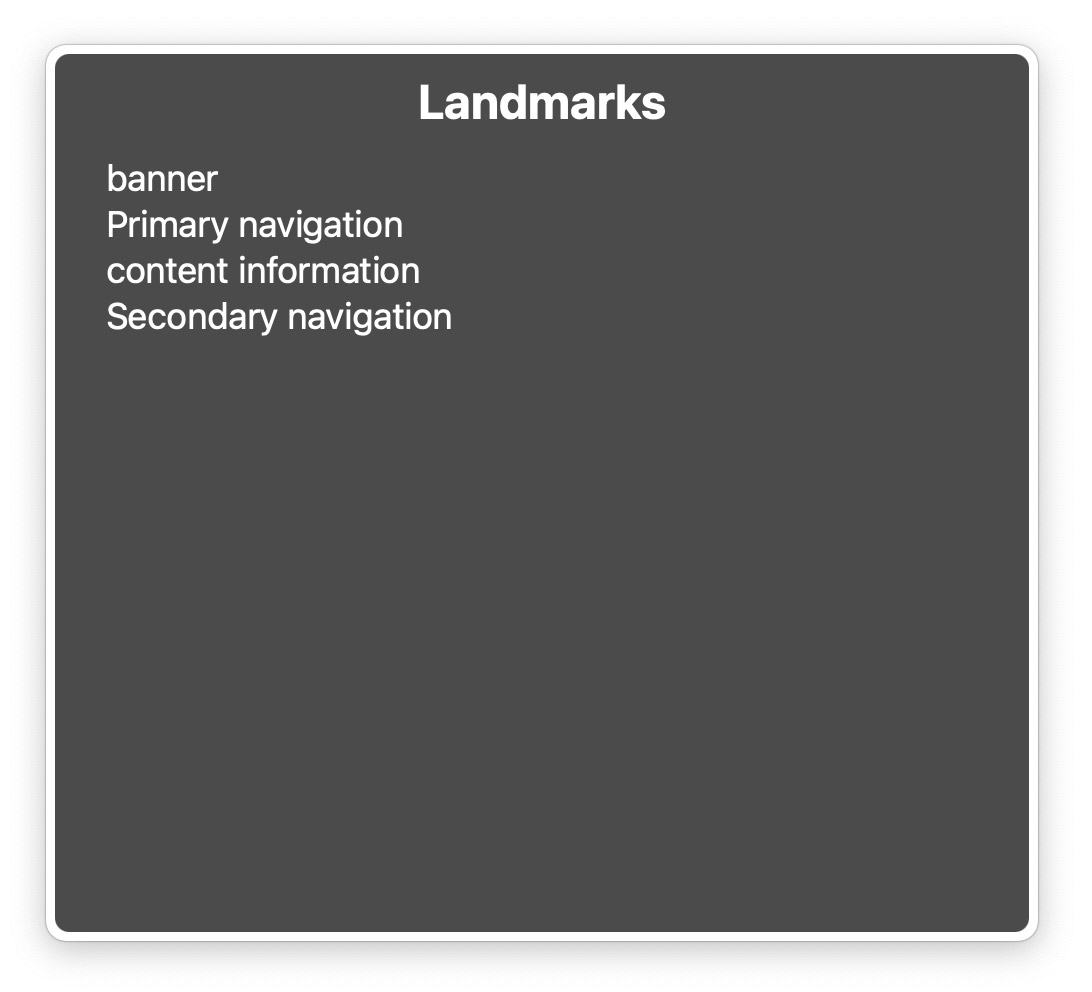 banner, Primary navigation, content information, Secondary navigation