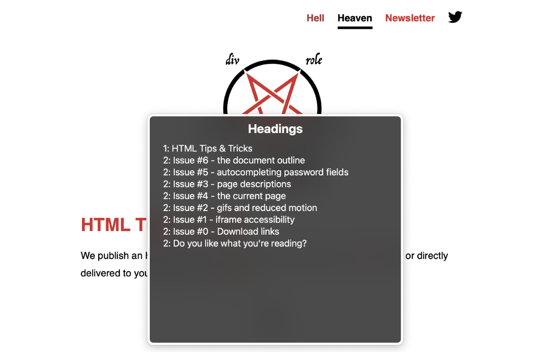 VoiceOver Rotor on macOS on the HTMHell tips page.