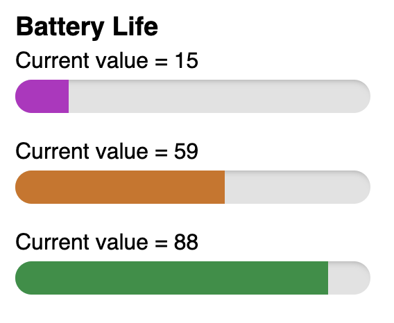 Three meter bars styled with colors different than the default colors.