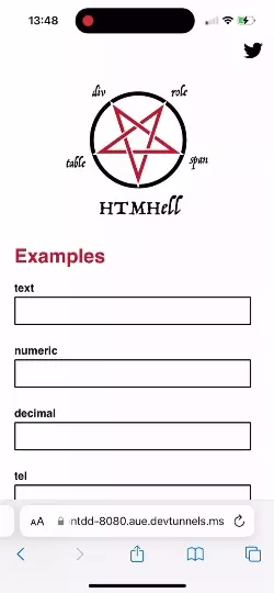 An animation showing a browser on iOS tabbing through the different inputmodes, appearing as listed above.